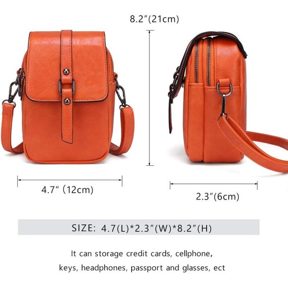 Women's Orange Vintage Cross Body Phone Bag Small Messenger Shoulder Handbag - Picture 2 of 7